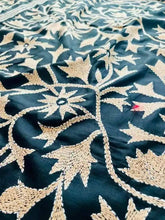 Hand Kantha Bangalore Silk Black Saree, Floral Beige Festive - Saree - Aakritee - S10544